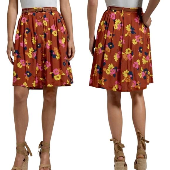 Modcloth Dresses & Skirts - ModCloth As I Float Floral Pleated Belted A-Line Skirt Rust Women's Size 3X NWT